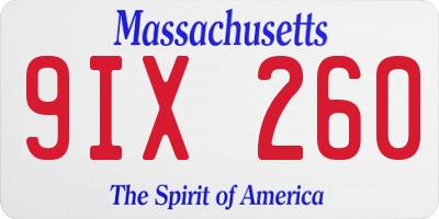MA license plate 9IX260