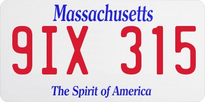 MA license plate 9IX315
