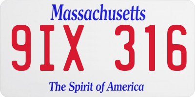 MA license plate 9IX316