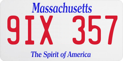MA license plate 9IX357