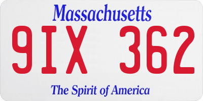 MA license plate 9IX362