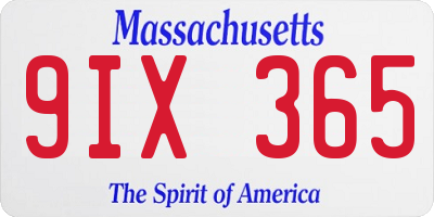 MA license plate 9IX365