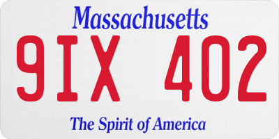 MA license plate 9IX402
