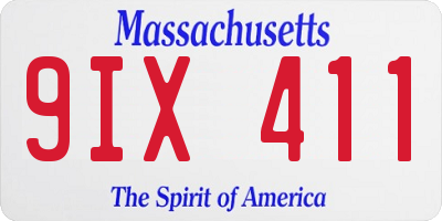 MA license plate 9IX411
