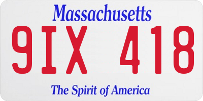 MA license plate 9IX418