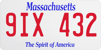 MA license plate 9IX432