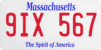 MA license plate 9IX567