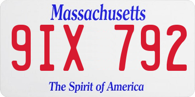 MA license plate 9IX792