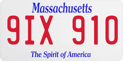 MA license plate 9IX910