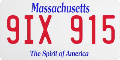 MA license plate 9IX915