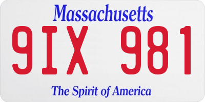 MA license plate 9IX981