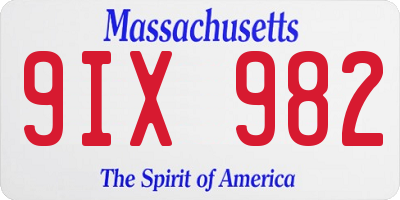 MA license plate 9IX982