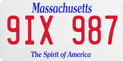 MA license plate 9IX987