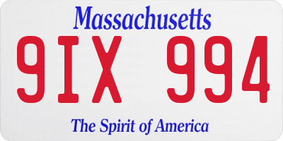 MA license plate 9IX994