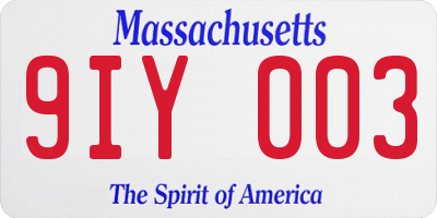 MA license plate 9IY003