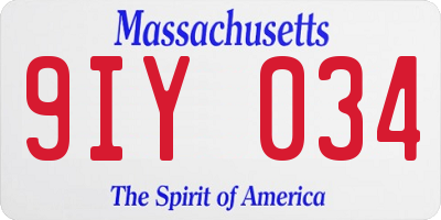 MA license plate 9IY034