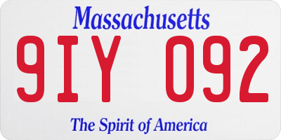 MA license plate 9IY092