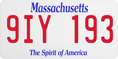 MA license plate 9IY193