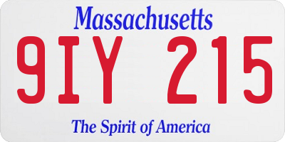 MA license plate 9IY215