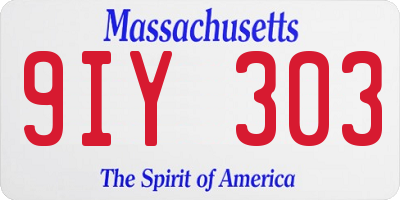 MA license plate 9IY303