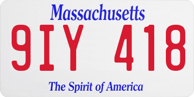 MA license plate 9IY418
