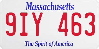 MA license plate 9IY463