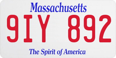 MA license plate 9IY892