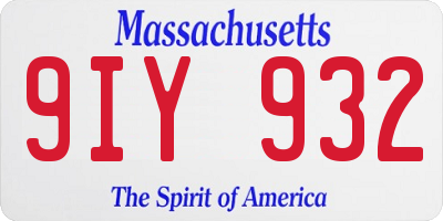 MA license plate 9IY932