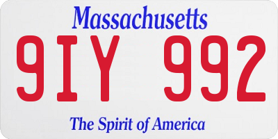 MA license plate 9IY992