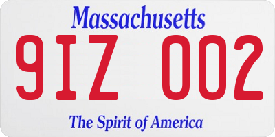 MA license plate 9IZ002