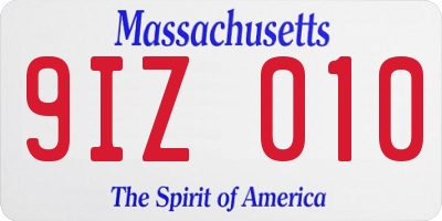 MA license plate 9IZ010