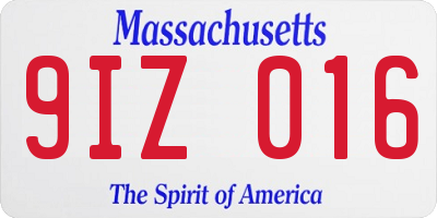MA license plate 9IZ016