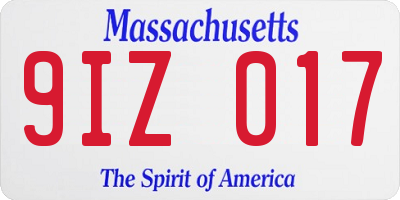 MA license plate 9IZ017