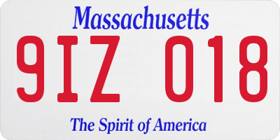 MA license plate 9IZ018