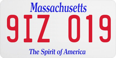 MA license plate 9IZ019
