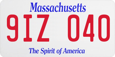MA license plate 9IZ040