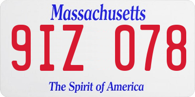 MA license plate 9IZ078