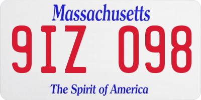 MA license plate 9IZ098