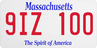 MA license plate 9IZ100