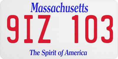 MA license plate 9IZ103