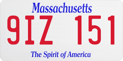 MA license plate 9IZ151