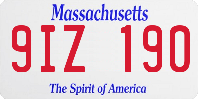 MA license plate 9IZ190