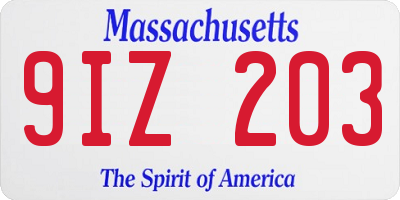MA license plate 9IZ203