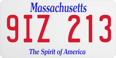 MA license plate 9IZ213