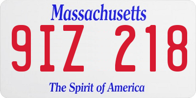 MA license plate 9IZ218