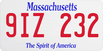 MA license plate 9IZ232