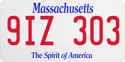 MA license plate 9IZ303