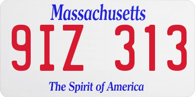 MA license plate 9IZ313