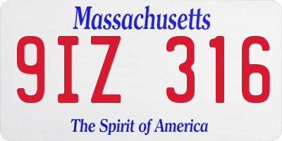 MA license plate 9IZ316