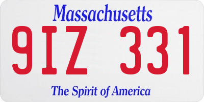 MA license plate 9IZ331